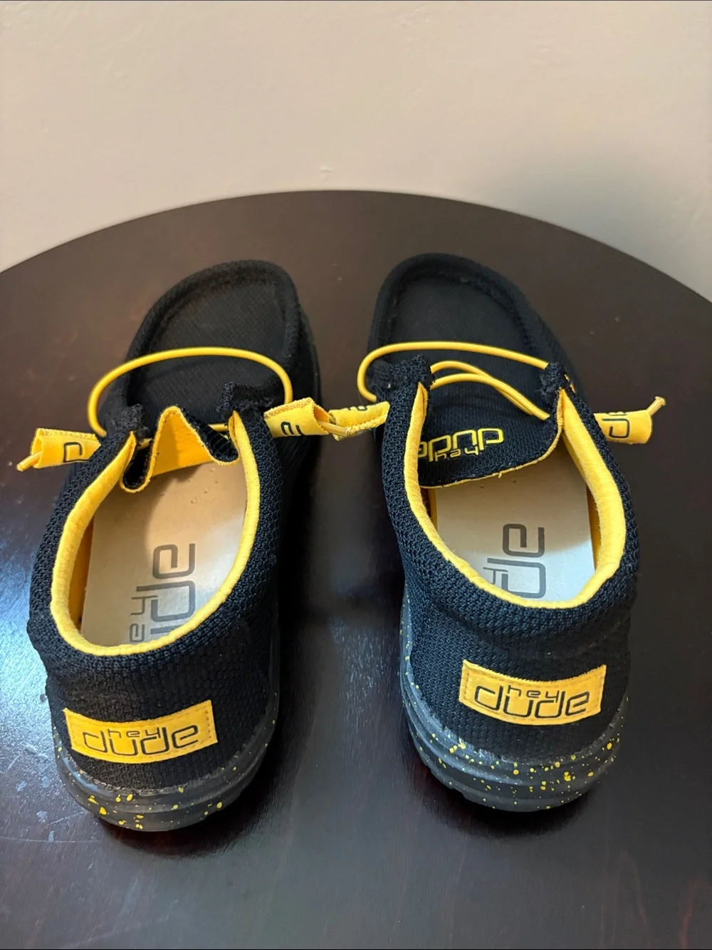 Hey Dude Men's Wally Black and Yellow Slip-On Loafers - Size 8